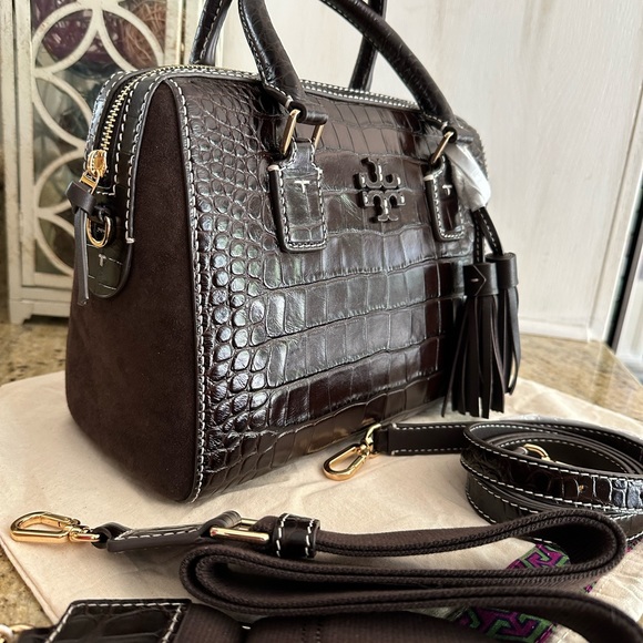 New ❤️ Tory Burch Thea Web Small Satchel Crossbody Bag (brown) - Picture 4 of 12